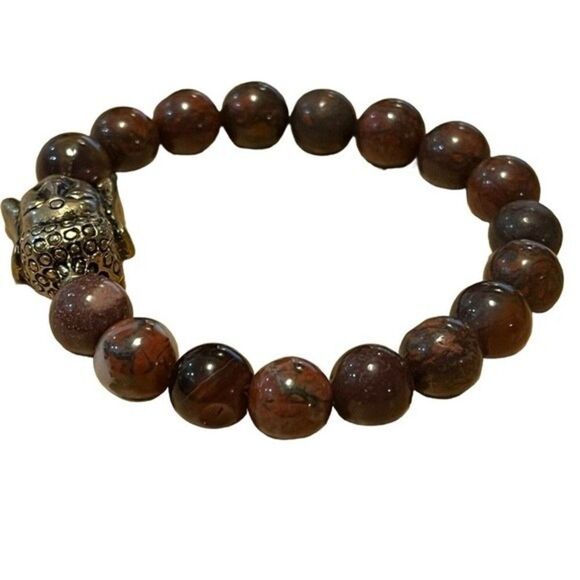 Costume Purple Aventurine Stones Beaded Stretchable Bracelet with Buddha Face - Picture 2 of 10